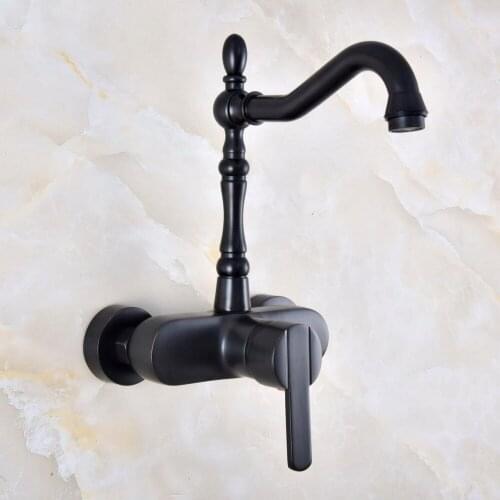 Black Oil Rubbed Bronze Bathroom Kitchen Sink Faucet Mixer Tap Swivel Spout Wall Mounted Single Handle mnf840