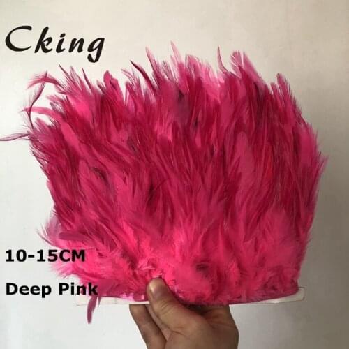 Cking 5-10Meter / lot deep pink Dyed rooster saddle feather trims 10-15cm 4-6inches diy feather fringe strips for wedding decor