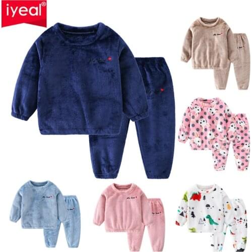 IYEAL Baby Boy Girl Clothes Pajamas Set Flannel Fleece Toddler Children Warm Sleepwear Kids Home Suit Pyjamas Nightwear 3-8Years