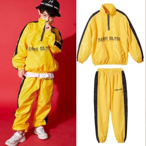 Children Boys Hip Hop Dance Costumes Yellow Suit Children Satge Costume Street Dance Sport Performance Kids Stage Outfit BL1505