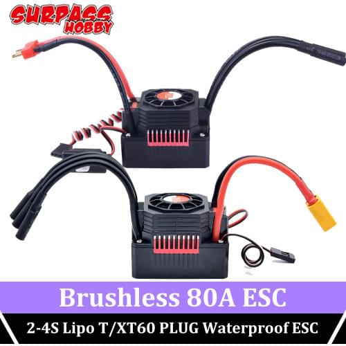 SURPASS HOBBY Waterproof 80A Brushless ESC 2-4S Lipo Electric Speed Controller for 1/10 1/8 3660 3670 Brushless Motor BEC RC Car