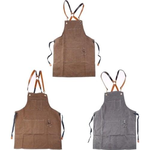 Chef Apron, Denim Cross Back Adjustable Apron with Pockets for Women and Men, Kitchen Cooking Baking Bib Apron, Adjustable Strap