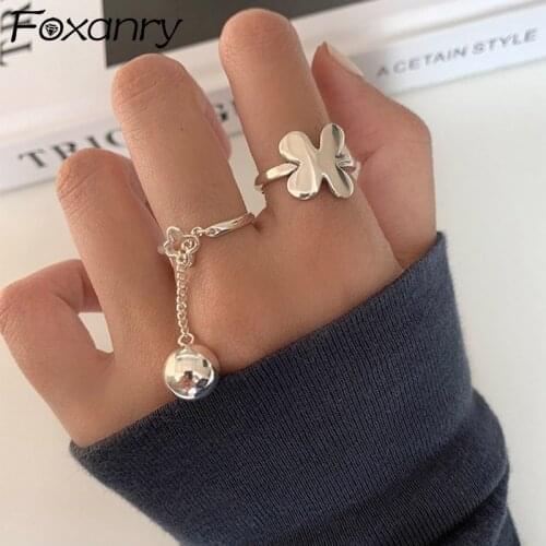 Foxanry 925 Sterling Silver Fly Butterfly Rings INS Fashion Creative Tassel Ball Pendant Elegant Party Jewelry Gifts for Women