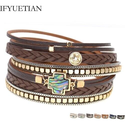 IFYUETIAN vintage leather bracelets for women cross charm bracelets fashion Bracelets & Bangles Female fashion Jewelry wholesale