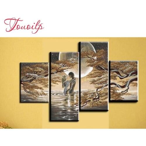 Triptych 5d diamond painting couples lovers 4pcs/set cross stitch Full square Rhinestone Mosaic diamond embroidery home decor