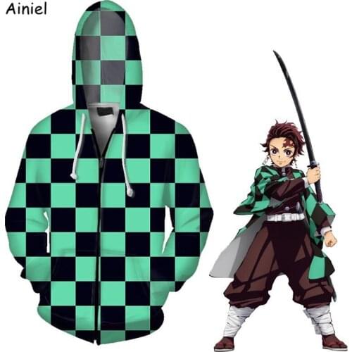 Demon Slayer Cosplay Costume Kimetsu no Yaiba Kamado Tanjirou Nezuko 3D Print Hoodie Sweatshirt Zipper Hooded Streetwear Men kid