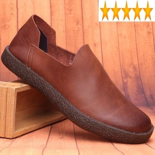 Slip Summer Mens On Casual Loafers Soft Genuine Leather Driving Man Comfortable Breathable TPR Flats Shoes Brown Black