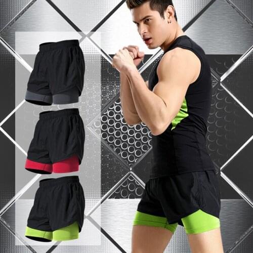 Men False two layers Leisure sports Shorts Trousers Man Bodybuilding Sweatpants breathable quick-drying Gyms Shorts Men