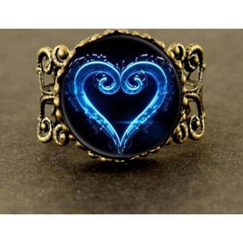 JP Anime Kingdom Hearts Emblem Symbol Mens brass steel Ring steampunk Jewelry Gift women