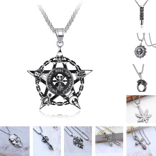 Punk Mens Stainless Steel Pentagram Talisman Amulet Vintage Pendant Necklace for Men Personality Jewelry Accessories Necklace