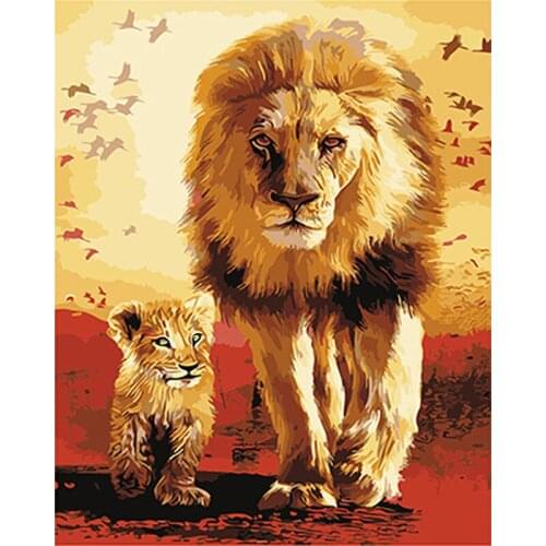 Lion and Father Animal DIY Digital Painting By Numbers Modern Wall Art Canvas Paint Holiday Gift Home Decor Big Size