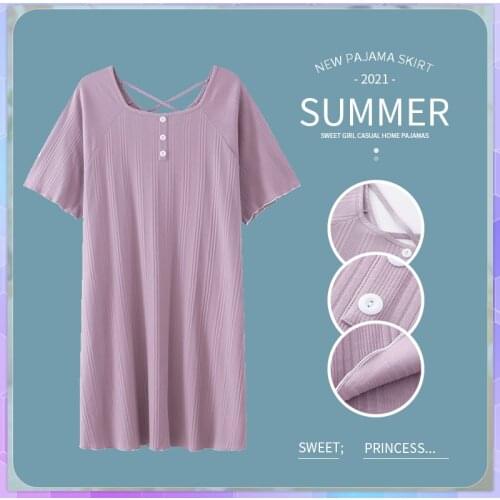 Night Dress Women Sexy Cotton Nightgown Lace Summer Thin Section Short Sleeve Modal Nightwear Plus-Size Women Home Clothes