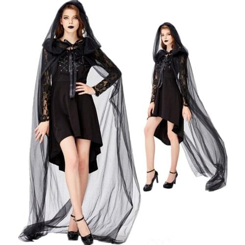 Halloween New Black Thin Long Cloak Vampire Devil Costume Masquerade Party Dress halloween costume for women