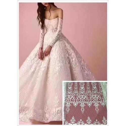 Newest white embroidered tulle lace fabric SYJ-62714 fashion french net lace fabric for bridal dress