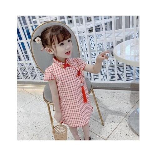 Summer new 3-7 year old girl baby dress childrens clothing beautiful princess cute printing national style cheongsam dress