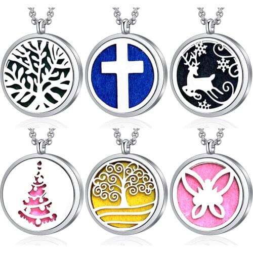 New Aromatherapy Stainless Steel Essential Oil Diffuser Pendant Open Perfume Locket Cross Round Necklace Female Fashion Jewelry