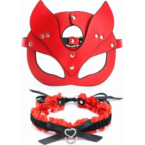 Erotic Women Sexy Mask Half face Fox Cosplay Leather sex Mask Halloween Party Mask Masquerade Lace-up Fancy Masks Punk collar