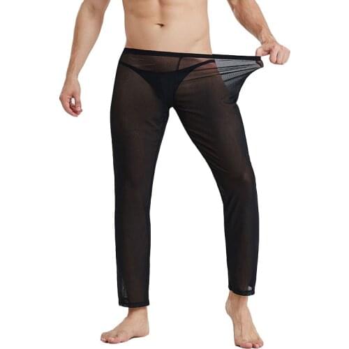 Pajamas for men ropa interior hombre see through pyjama homme mesh sexy underwear sleepwear home pants elasticity pajama pants