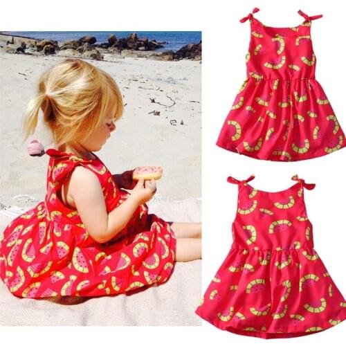 2021 BabyGirl Dress Watermelon Summer Clothes Cotton Cute VestidoInfantil Vestidos Knee Length Beach Dress Pleated