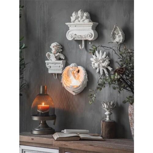 French Retro Angel Doll Statue Pendant Embossed Mural Hooks Decor Home Living Room Background Wall Hanging Candlestick Ornaments