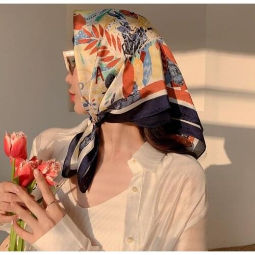 70*70cm Silk Satin Hair Scarf Women Handkerchief Printed Female Square Head Bandana Small Neck Muffler Hijab Lady Girl Office