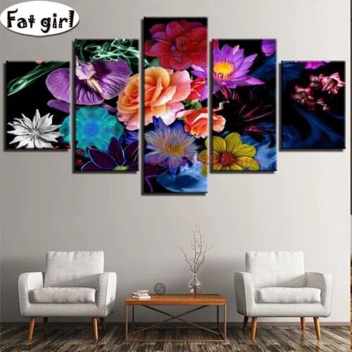 Modern Diamond Painting No Frame Flower 5 Pieces Landscape Embroidery Mosaic Room Home Decor Wall Artwork Cross Stitch Poster