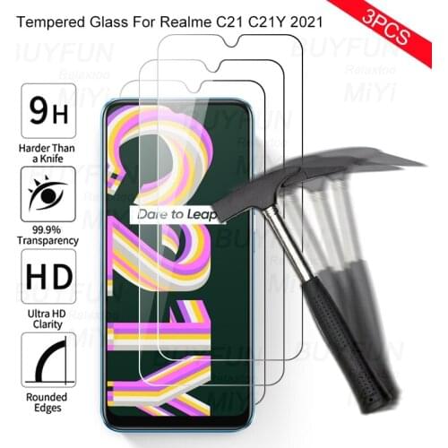 Realmi c21y glass 3pcs protective glass for realme c21 c21y screen protectors on realm relme realmy c 21 y 21y 6.5'' phone film