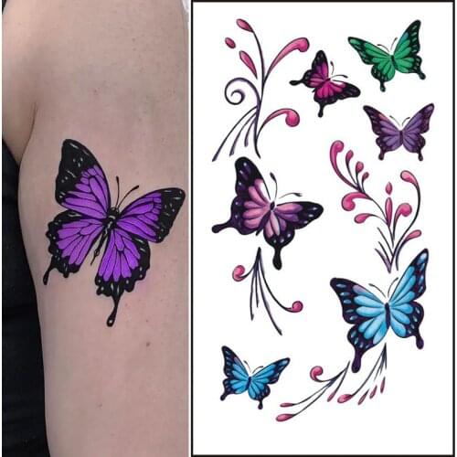 Waterproof Temporary Tattoo Stickers Butterfly English Letters Flower Tattoos Flower Body Art Arm Fake Tatoo Women Men 1PCS