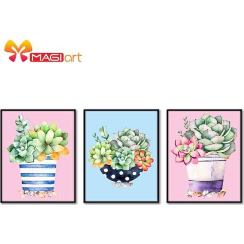 Cross stitch kits Embroidery needlework sets 11CT water soluble canvas patterns 14CT Floral style succulent in flowerpot-NCMF208