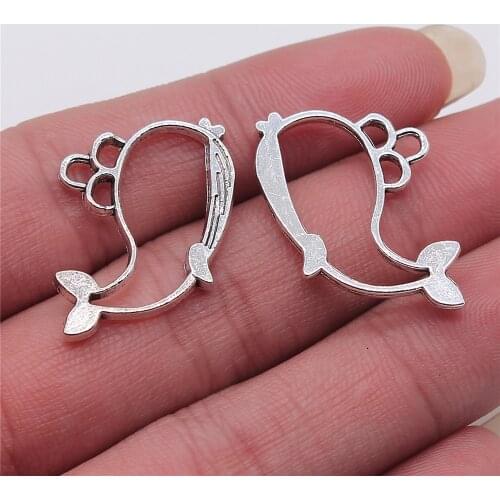 WYSIWYG 5pcs Hollow Whale Charms Pendant Diy Jewelry Findings Antique Silver Color 19x28mm