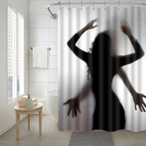 Halloween Shower Curtain Printing Horror Bathroom Props Decoration Partition Screen Waterproof Curtain With Hook 180x180cm