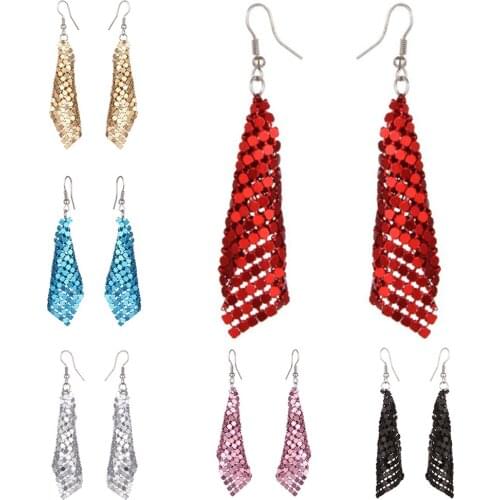 6 colors Fashion Metal Sequined Ear Hooks Earrings Geometric Long Drop Dangle Earring Female for Women Gift Party Wedding