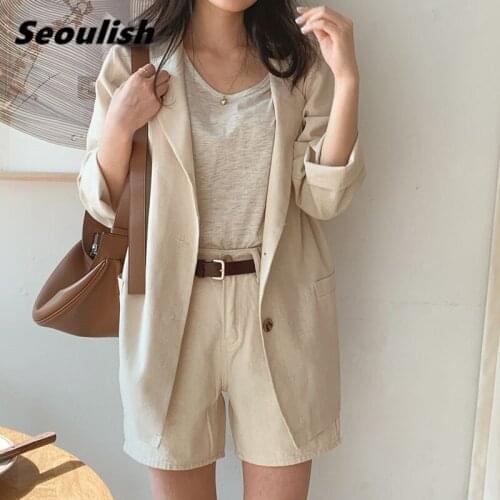 Seoulish Summer New 2021 Cotton and Linen Womens Blazers Loose Single Breasted Pockets Female Formal Jackets Elegant Outerwear