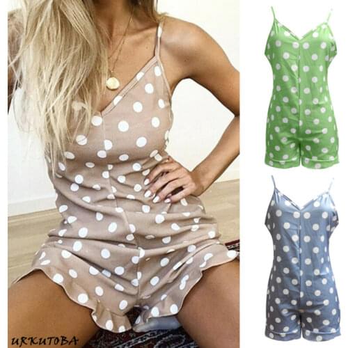 2019 New Women Summer Casual V-Neck Holiday Summer Mini Jumpsuit Playsuit Romper Beach Playsuits Size S-XL