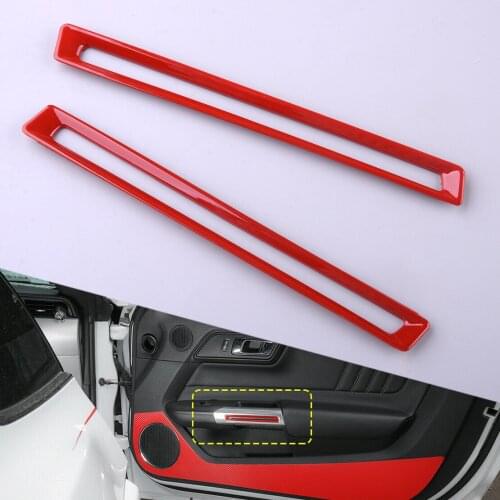 1Pair Plastic Red Car Inner Door Handle Frame Trim Cover Fit For Ford Mustang 2015 2016 2017 2018 2019 2020
