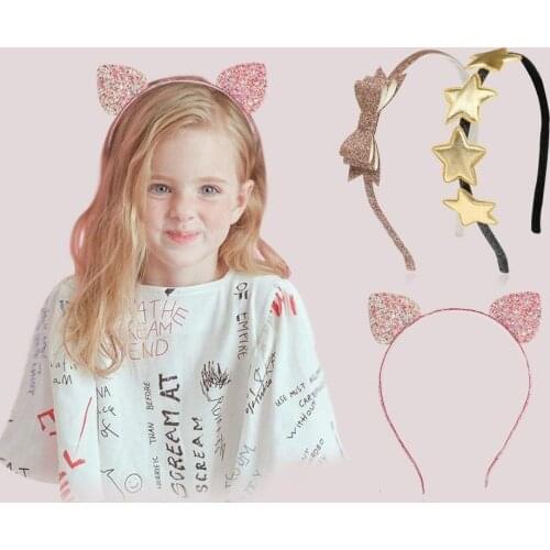 1 PC Cute Glitter Cat Ears Kids Hair Hoop Baby Hairbands Princess Headwear Girls Hair Accessories Children Hair Clasp Headbands