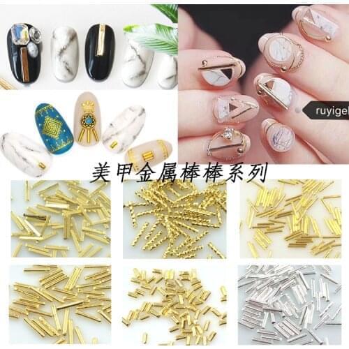 500pcs/pack Japan Korea Nail Art Alloy Stick Rivets Studs Gold Silver Metal Jewellry Accessories Collection for Women Nail DIY