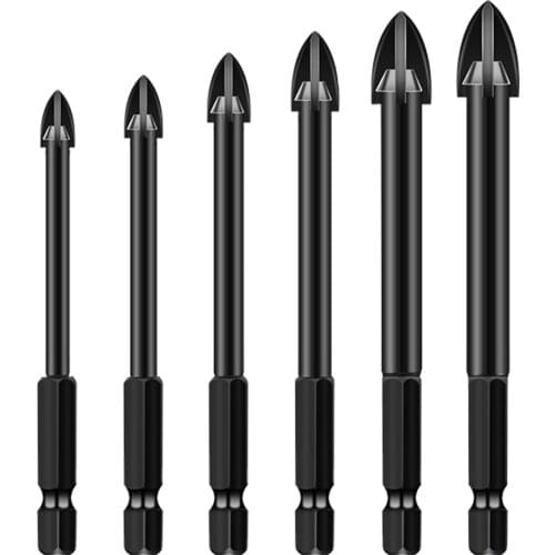 6/4Pcs/Set Cross Hex Tile Bits 4-12mm Tungsten Carbide Glass Drill Bit Alloy Carbide Hole Opener Tile Glass Drill Bit Set