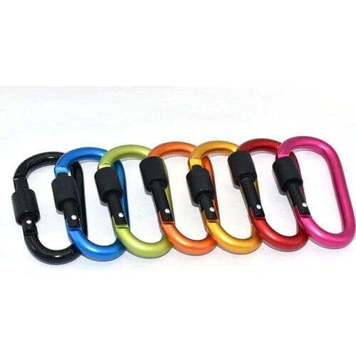 Large Aluminum Carabiner Clip Clasp D-Ring Locking Key Chain Security Camping Heavy Duty Spring Buckle with Screw Gate 2pcs