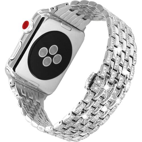 Luxury stainless steel diamond metal band for Apple Watch 38mm 42mm 40mm 44mm seven beads steel strap for iwatch 1 2 3 4 5 6 SE