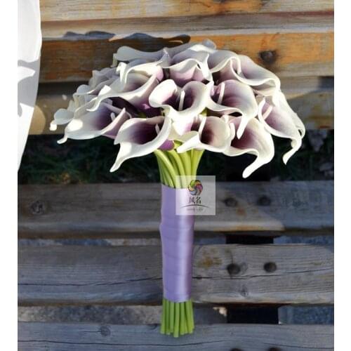 Handmade Bridal Bouquets Made By 30pcs PU Calla Lily Flowers Artificial Flower Wedding Bride Bridesmaid Bouquet Wedding Supplies