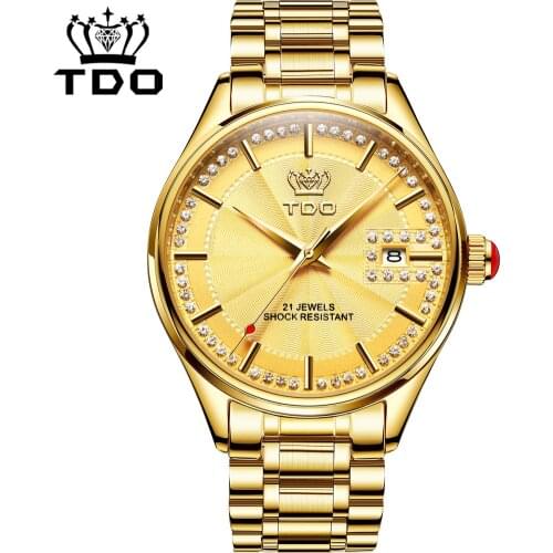 TDO Japanese Movement Mens Mechanical Watch 2021 New Stainless Steel Gold Case Automatic Watch Waterproof Business Men Watches