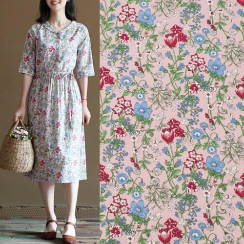 Flowers And Plants On Pink Cotton Fabric For Dress Платье Tissus Au MÈTre Telas Por Metro Sewing Ткань Для Шитья Vestidos Coton