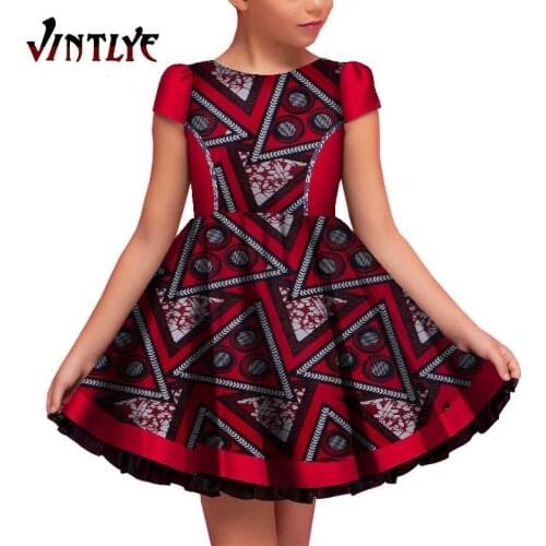 Children African Clothes for Girls Fashion Vintage Dress Dashiki Kente Printed Clothing Girl Summer Short Sleeve Princess Dress