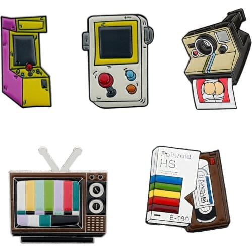 Recorder Instant Camera Antenna TV Game Console Controller Enamel Pins Brooches Denim Shirt Backpack Gift For Friends Kids Women