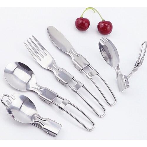 Hot Stainless steel cutlery tableware flatware long cookware spoon utensil Picnic camp Spork fork set combo fold knife