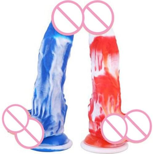 Ice and fire double sky blue, red and white mixed color liquid silicone phallus Dildofor Women Penis Vagina Anal Sex Toys Shop