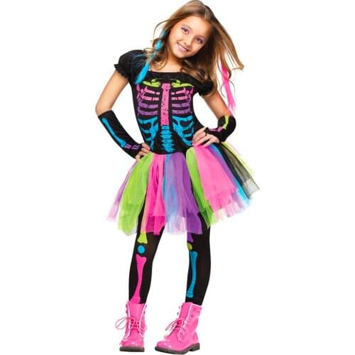 Girls Funky Punky Bones Cosplay costumes Halloween Costume For Girls Masquerade Carnival Purim Party Dress birthday present