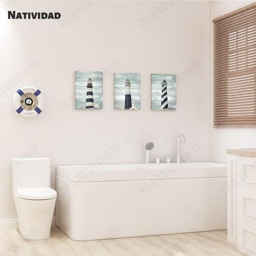 Nautical lighthouse canvas painting fresh and rustic bathroom bedroom living room hotel hotel home decor ocean beach poster