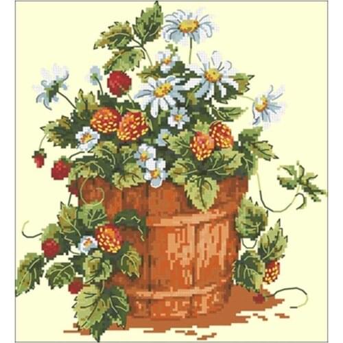 Strawberries in a wooden bucket Counted Cross Stitch 11CT 14CT 18CT DIY Chinese Cross Stitch Kits Embroidery Needlework Sets